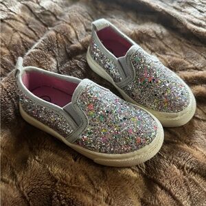 Cat & Jack Silver Glitter Sneakers Slip-On Style